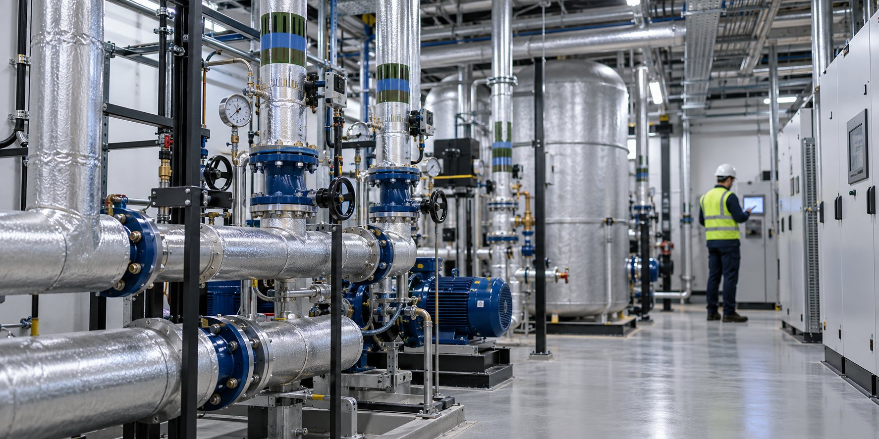 Well-maintained commercial building services plant room